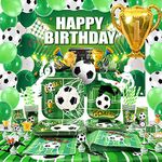 Soccer Party Supplies - Soccer Birthday Party Backdrop, Plates, Cups, Napkins, Tablecloth, Balloons, Straws, Cake Toppers Soccer Birthday Party Decorations, Football Tableware Set for Boy - Serves 20