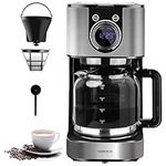 Homtone 10 Cup Coffee Maker - Programmable Drip Coffee Maker - Drip Coffee Machine with Timer, Brew Strength Control, LCD Screen, Glass Carafe, Anti-Drip System, Warming Plate, Black & Stainless Steel