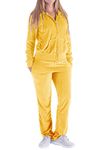 Track Suits for Women Set Velour Sweatsuits 2 Piece Velvet Tracksuit, Yellow, Medium