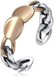 Nofade Silver Vintage Rings 925 Sterling Silver & Brass Oxidized Ring Open Adjustable Fashion Infinity Circles Ring for Women Men