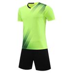 Adixun Kids Boys Football Kit Children Soccer Jersery Set Gym Shorts and T-shirt Sets Sports Outfit(Strip Green,5-6 Years)