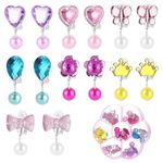 MAYCREATE® 7 Pairs Earinging for Girls Stylish Clip On Earrings for Non Pierced Ears Kids Earrings for Girls Color Resin Crystal Earrings Jewelry Pretend Play Party Favor Dressing Up Jewelry