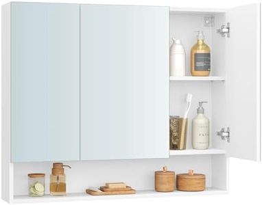 VASAGLE Medicine Cabinet Mirror, Bathroom Mirror with Storage, Bathroom Mirror Cabinet, Wall Mirror Cabinet, Open Compartment, Adjustable Shelves, 6.5 x 35.4 x 29.5 inches, Cloud White UBBK130W01