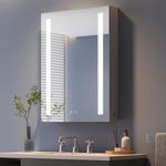 Dripex Bathroom Mirror Cabinet with LED Lights, 500 * 700mm Illuminated LED Bathroom Mirror Cabinet with Shaver Socket Dimmable Switch 3 Colors and Demister Pad, Grey