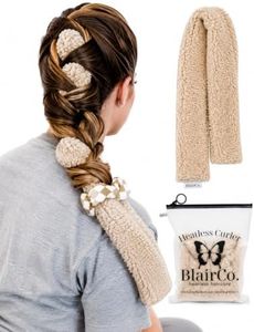 BlairCo. Beige Unicorn French Braid Heatless Hair Curler: No Heat Curling Headband with Separator for Side Sleepers. Soft Overnight Curlers for Short to Medium Hair