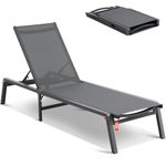 VEVOR Chaise Lounge Chair Outdoor, Aluminum Patio Lounge Chair with Adjustable 5-Position, Folding Pool Lounge Chair Recliner and Full Flat Tanning Chair for Patio, Beach, Pool, Dark Grey