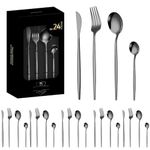 Trifecta 24-Piece Flatware Set,Silverware Set Stainless Steel Knife Fork Spoon, Home Dinnerware Tableware Mix Cutlery Set, Eating Utensils for Kitchen Restaurant Home Daily use (Black)