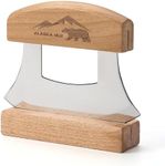 WIUCYS 5inch Alaskan Mezzaluna Ulu Knife, Salad Veggies Rocker Chopper Slicer Cutter Hashing Chopping Mincing Cleaver with Wooden Stand Arthritic Tool