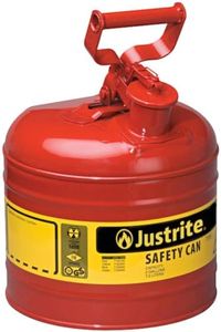 Justrite 2 Gallon Type I Red Safety Gas Can for Gasoline with Flame Arrester and Self-Closing Lid, Made in the USA, Galvanized Steel Flammable Storage Can, 7120100
