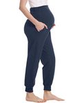 Joyaria Womens Cotton Maternity Pants Over The Belly Sweat Pants/Slee Pants Pregnancy(Navy,S)