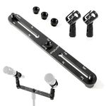 Simplurfi Stereo Array Spacing Bar Microphone Mount with Ruled Markings - Holds 2 Mics - X-Y and ORTF Mic T-Bar Bracket, Fits 3/8" and 5/8" Mic Stands with Included Adapter (MIC-BAR-CLIP-MARK)