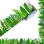 60 Feet Bulletin Board Borders, Scalloped Rolled Border Trim with Tropical Leaves Patterns for School, Classroom & Offices