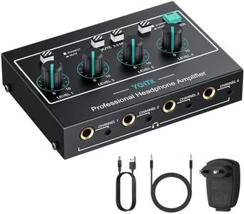 YGiTK Amplificador de Auriculares Estéreo Portátil-4 Canales con Controles de Volumen y Entradas AV/3.5mm/6.35mm - 8 Salidas Estéreo de 3.5mm/6.35mm para Escenario-Actualización de Chips
