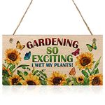 Gardening So Exciting I Wet My Plants Wood Sign Funny Garden Hanging Wooden Plaque Novelty Garden Presents for Women Ladies (1 Piece)