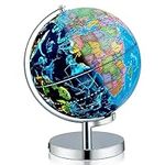 GYMAX Illuminated World Globe, 3 in 1 Desktop Earth Globe with Stand, Word Map, 88 Constellations & Night Light, 23cm Educational LED Constellation Globe for Home Office Classroom