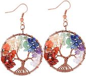 Tree of Life Dangle Earrings Jewelry Handmade Wire Wrapped Earrings for Women (Red Copper)