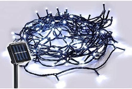 Lexi Lighting Solar 100 LED Fairy Light Chain, Dark Green Cable, White, 4.9M Outdoor String Lights, Solar Powered with 8 Functions Mode, Memory Hold, Christmas, Garden Parties, and Decorations