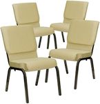 Flash Furniture 4 Pack HERCULES Series 18.5''W Stacking Church Chair in Beige Patterned Fabric - Gold Vein Frame