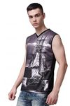 YELLOW TREE "Ship in SEA Black Sleeveless T-Shirt (BlackShipInSea-005-L)