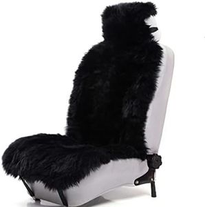 Sisha-A Winter Warm Authentic Australia Sheep Wool Car Seat Cover Luxury Long Wool Front Seat Cover Fits Most Car, Truck, SUV, or Van (Black)