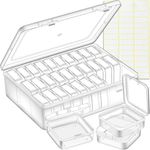 Bead Organizer Box, 30Pcs Small Clear Plastic Bead Storage Containers, 1 Craft Storage Box with Hinged Lid, 1 Sheet Label Sticker, Mini Storage Box for Jewelry Making Beading Crafts Screws Small Parts