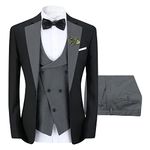 Sliktaa Mens 3 Pieces Suit One Button Slim Fit Formal Wedding Dinner Suit Blazer Waistcoat and Trousers Multicolour, Grey, M