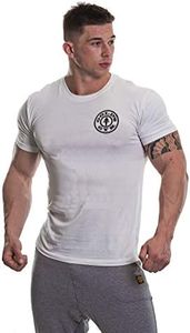Gold's Gym Men's Left Breast Workout Premium Training Fitness Gym Sports Basic T-Shirt with Logo, White/Black, S