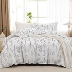 MUXHOMO Duvet Cover Full Size, Reversible Floral White Duvet Cover Set with Zipper Closure, 3 Pieces Botanical Patterns Soft Microfiber Bedding Set with 4 Ties (80"x90", 2 Pillow Cases)