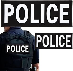 Police Patch Gilet Réfléchissant autocollant magique Ruban réfléchissant, Patch réfléchissant Patchs détachables pour gilet de service pour Adultes et chien, 2 patchs (un grand et un petit)