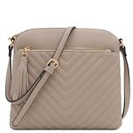 FashionPuzzle Chevron Quilted Medium Crossbody Bag with Tassel Accent, Travertine, One Size