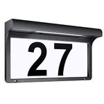 LeiDrail House Number Sign Modern House Sign Plaque Door Number Solar Black Metal House Number LED Lights Waterproof Self Adhesive for Garden (31.5 x 17.5 cm)
