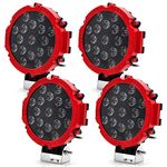 AnTom 7” 51W Led Tractor Work Lights, 12V Round Off-road Driving Flood Lights for Tractor, Trailer Cargo, Jeep Wrangler, Tow Truck(4 Pcs Red)