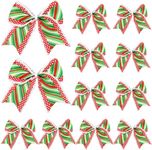 Fvviia 12 Pcs Christmas Bows Decorations 6 Inch Large Christmas Tree Bows Red Green Wreaths Ornaments Bows for Xmas Garland DIY Home Indoor Outdoor Party Decor