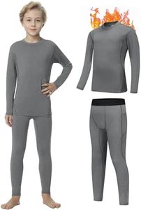Heathyoga Thermal Underwear for Kids Thermal Set Fleece Lined Base Layer Boys Long Johns Winter Clothes for Girls Light Grey