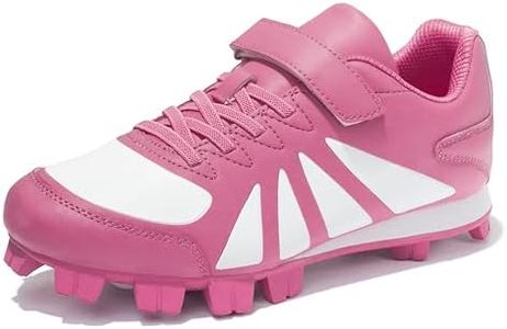CAMVAVSR Baseball Cleats for Kids - Lightweight Boys Girls Rubber Molded Softball Shoes - Easy to Wear Children Youth Outdoor Sneakers Rose