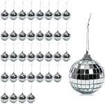 36 Pack Silver Christmas Ornaments Set Hanging Disco Mirror Ball for Crafts, Xmas Holiday Party Decorations, 2 in.