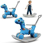 Kidsmate 3-in-1 Push Ride-On and Rocker for Kids 2-5 Years | Ride, Push & Rock Modes | Seat Belt Safety | Non-Toxic & PE Body with Parental Handle | Rocker Horse for Babies (Blue)
