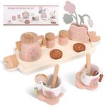 Wooden Tea Set for Little Girls, Play Tea Party Set for Kids Toddlers, Play Food Play Kitchen Accessories Toys for Girls Boys Age 2-6