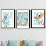 NoWorries Perrot tropical art wall painting for home decoration, Wall decor frames for living room and bedroom (Tropical pattern) (Theme-illustration) (13x19inch, set of 3)