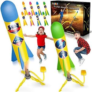 YEEBAY Rocket Air Launch Toy for Kids Age of 3, 4, 5, 6, 7, 8+ Years Old Boy/Girl, 2 Pack Stomp Launchers & 8 Colorful Foam Rockets, Fun Outdoor Game, Ideal Kids' Christmas/Birthday