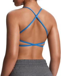 Aoxjox Women's Workout Sports Bras Fitness Backless Padded Ivy Low Impact Bra Yoga Crop Tank Top (Directoire Blue, XX-Large)