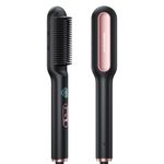 Wavytalk Hair Straightener Brush, Ionic Straightening Brush 2 in 1 UK Plug, Anti-Scald Ceramic Straightener Comb with LED Display for Home Salon and Sleek Sweep, Dual Voltage