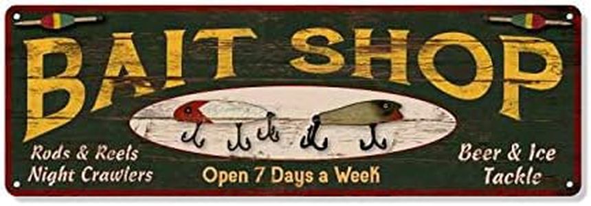 Bait Shop Sign Custom Name Rustic Decor Vintage Fishing Signs Home Fish Decoration Man Cave Tin Wall Art Fish Dads Boating Fathers Plaque 6 x 18 High Gloss Metal 206180091029