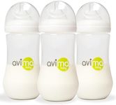 Avima Baby 12 oz Anti Colic Baby Bottles for Breastfed Babies - Fast Flow Nipples, Wide Neck Bottle, BPA Free - 9-12 Months, Stage 3 (Set of 3)