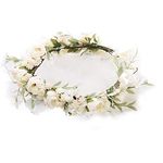 Lopsity Women Rose Floral Crown Women Flower Crown Headband Rose Halo Wreath Wedding Bridal Hair Garland Ajustable Flower Hair Wreath for Women (style2-WHITE)