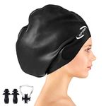 Extra Large Swimming Cap for Women Long Hair Girls Men and Adult Waterproof Silicone Cover Ear Bath Pool Shower Swimming Caps Special Design Swim Cap for Long Thick Curly Hair&Dreadlocks Weaves Braids