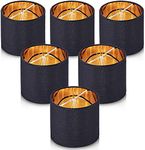 Wellmet Set of 6 Small Chandelier Lamp Shades, Natural Linen Drum Shades for Dining Room, Clip on Modern Chandelier Table Lamp, 5.5"x5.5"x4"(Black Gold)