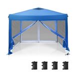 PHI VILLA 10' x 10' Pop Up Canopy Tent with Netting, Instant Gazebo, Ez up Screen Party Tent House Room with Carry Bag, Height Adjustable, for Outdoor, Garden, Blue