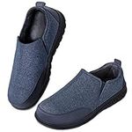 LongBay Men’s Cotton Jersey Memory Foam Slippers Breathable Comfy House Shoes with Non-Slip Indoor Outdoor Rubber Sole(8-9 UK,Blue)