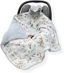 CAR SEAT Baby Blanket/Footmuff/Cosy Toes/Cotton & Waffle-Effect Mink Plush Dual Layer 80 x 80cm with Hood (Squirrel/Grey)